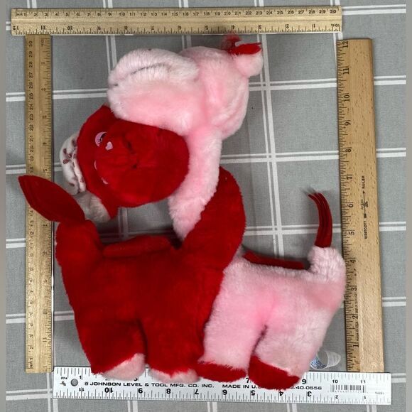 Vtg DanDee Plush Valentines Pink & Red Cross Neck Dinosaurs Loving Brontosaurus - Picture 9 of 13